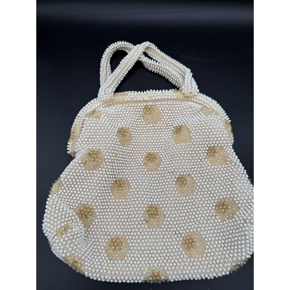 👜✨ Vintage Corde Bead Ivory Purse Elegant Handbag Evening Bag Retro 🤍
